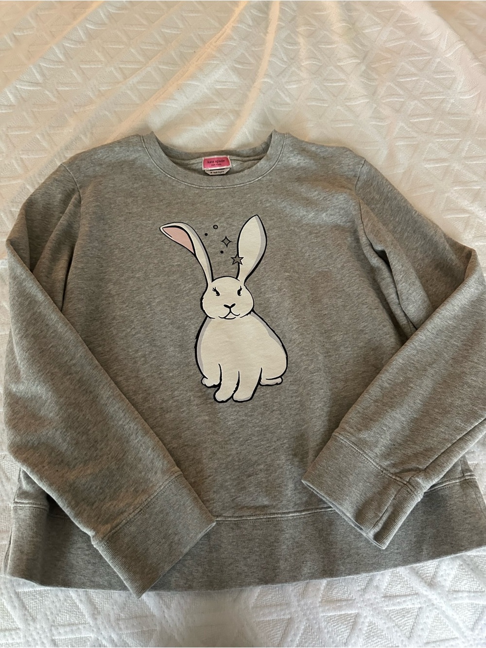 kate spade Gray Sweatshirt with Bunny Graphic and Pink Accents